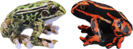 Knuffeldier Kikkers - Giftige boomkikkers - 2x stuks - dieren knuffels - rood en groen - 24 cm
