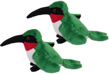 Knuffeldier Kolibri vogel - 2x - zachte pluche stof - groen - kwaliteit knuffels - 13 cm