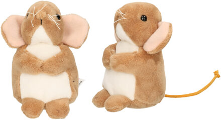 Knuffeldier Muis - 2x - zachte pluche stof - premium kwaliteit knuffels - bruin - 11 cm
