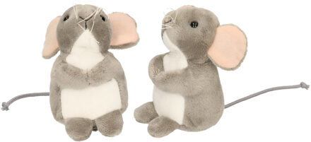 Knuffeldier Muis - 2x - zachte pluche stof - premium kwaliteit knuffels - grijs - 11 cm