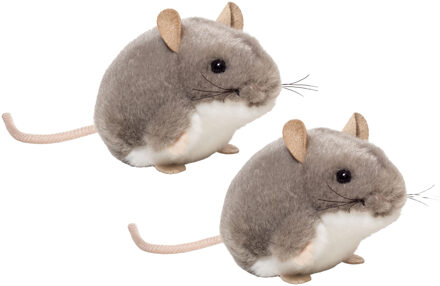 Knuffeldier Muis - 2x - zachte pluche stof - premium kwaliteit knuffels - grijs - 9 cm