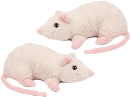 Knuffeldier Muizen - 2x - zachte pluche stof - premium kwaliteit knuffels - wit - 18 cm