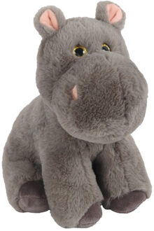 Knuffeldier Nijlpaard Olly - zachte pluche stof - dieren knuffels - grijs - 24 cm - Knuffeldier