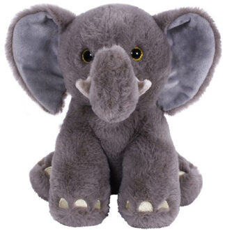 Knuffeldier Olifant Leo - zachte pluche stof - dieren knuffels - grijs - 23 cm - Knuffeldier