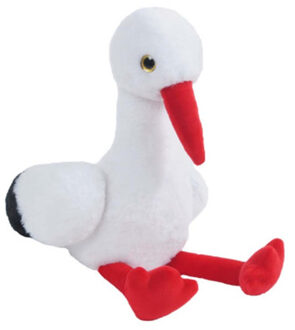 Knuffeldier Ooievaar Kaya - zachte pluche stof - dieren/vogel knuffels - wit/rood - 37 cm - Vogel knuffels Multikleur