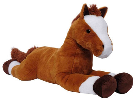 Knuffeldier Paard Hippos - zachte pluche stof - dieren knuffels - lichtbruin/wit - 90 cm - Knuffel boederijdieren