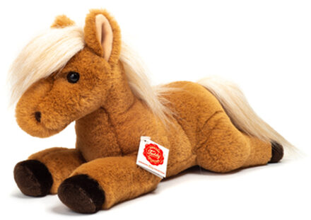 Knuffeldier Paard liggend - zachte pluche stof - premium knuffels - lichtbruin - 34 cm