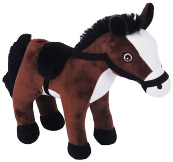 Knuffeldier Paard Lola - zachte pluche stof - dieren knuffels - donkerbruin - 23 cm