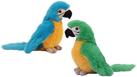 Knuffeldier Papegaaien - set 2x - zachte pluche stof - premium knuffels - groen/blauw - 20 cm