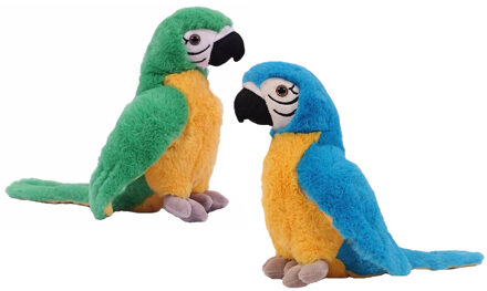 Knuffeldier Papegaaien - set 2x - zachte pluche stof - premium knuffels - groen/blauw - 24 cm