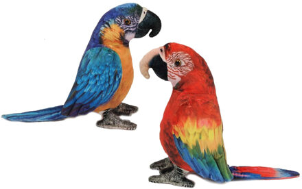 Knuffeldier Papegaaien - set 2x - zachte pluche stof - premium knuffels - rood/blauw - 20 cm
