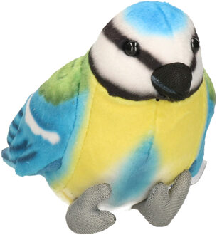 Knuffeldier Pimpelmees vogel - zachte pluche stof - blauw/geel - 10 cm