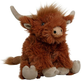 Knuffeldier Schotse hooglander koe - zachte pluche stof - veel details - bruin - 17cm