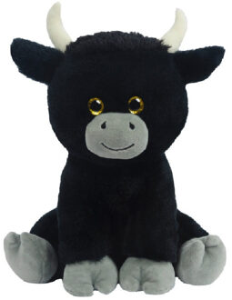 Knuffeldier Stier/koe Herman - zachte pluche stof - dieren knuffels - zwart - 24 cm