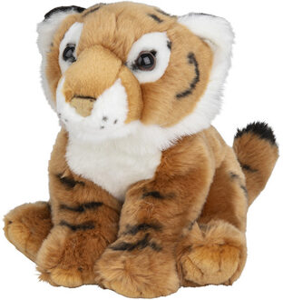 Knuffeldier tijger knuffel - bruin pluche - 18 cm - Wilde dieren knuffels