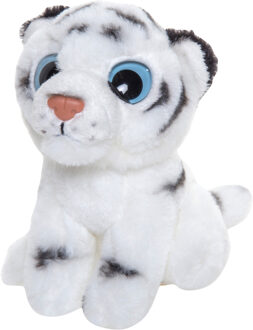 Knuffeldier Tijger - wit - pluche stof - 13 cm
