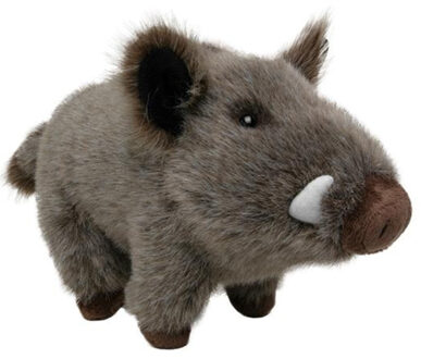 Knuffeldier wild zwijn - zachte pluche stof - veel details - grijs - 15 cm