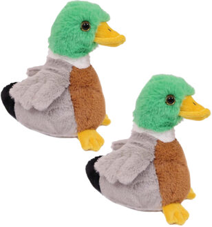 Knuffeldier Wilde Eend - 2x - zachte pluche stof - kleurenmix - kwaliteit knuffels - 16 cm