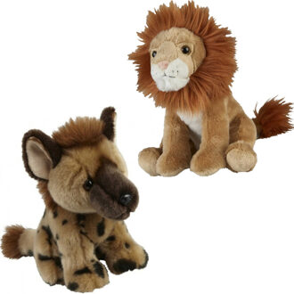 Knuffeldieren set leeuw en hyena pluche knuffels 18 cm - Knuffeldier Multikleur