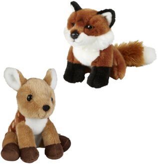 Knuffeldieren set vos en hertje pluche knuffels 18 cm