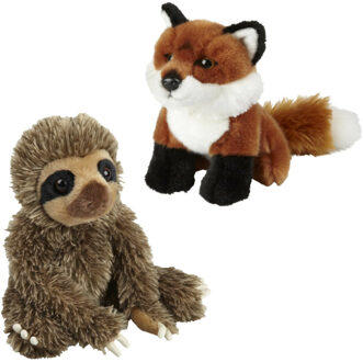 Knuffeldieren set vos en luiaard pluche knuffels 18 cm