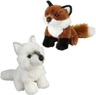 Knuffeldieren set vos en wolf pluche knuffels 18 cm - Knuffel bosdieren Multikleur