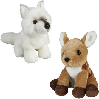 Knuffeldieren set wolf en hertje pluche knuffels 18 cm - Knuffeldier Bruin