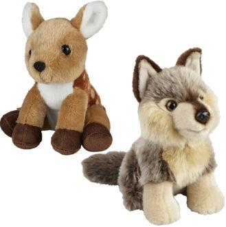 Knuffeldieren set wolf en hertje pluche knuffels 18 cm