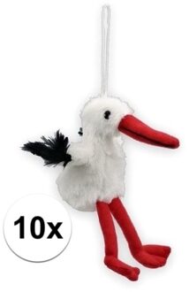 Knuffelparadijs 10x Grote sleutelhanger pluche ooievaar 11 cm. - geboorte ooievaar geschenk