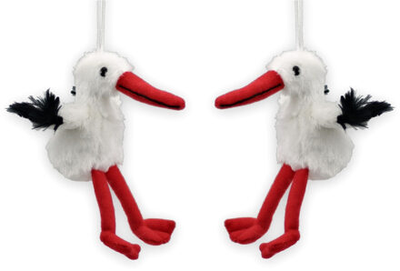 Knuffelparadijs Sleutelhanger pluche ooievaar - 2x - 11 cm - metaal/stof - Geboorte baby