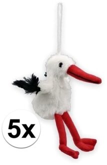 Knuffelparadijs Sleutelhanger pluche ooievaar - 5x - 11 cm - metaal/stof - Geboorte baby