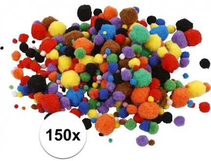 Knutsel pompons - 150x stuks - 15-40 mm - mix kleuren - knutselen