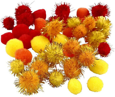 Knutsel pompons - 48x - oranje/geel - 15-20 mm - hobby bolletjes - ponpons