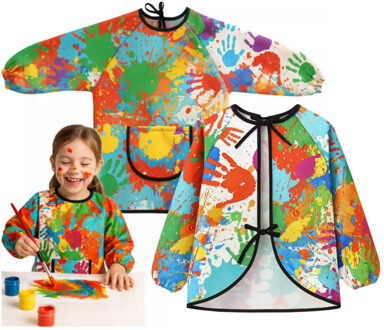 Knutsel schort/verfschort voor kinderen - 5x - met zak - 4-6 jaar - multi kleuren - waterdicht