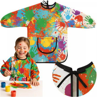 Knutsel schort/verfschort voor kinderen - met zak - 4-6 jaar - multi kleuren - waterdicht