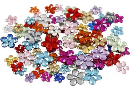 Knutsel strass bloem vorm steentjes - 252x stuks - multi kleuren mix - 6-12 mm - diamantjes