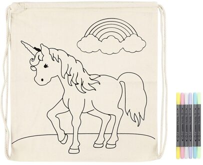 Knutselset rugtasje eenhoorn met textielstiften
