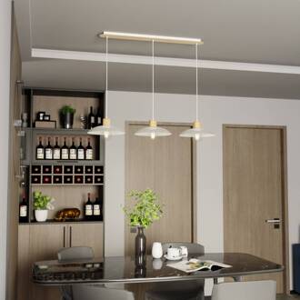 Kobe hanglamp, 3-lamps, staal, hout, wit wit, licht hout