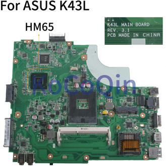 KoCoQin Laptop motherboard For ASUS K43L X44H X84H K84L K43L K43LY Mainboard REV 3.1 HM65
