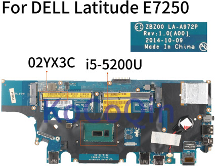 KoCoQin Laptop motherboard For DELL Latitude E7250 SR23Y i5-5200U CPU CN-02YX3C 02YX3C LA-A972P Mainboard perfect work