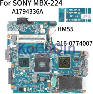 KoCoQin laptop Motherboard For SONY Vaio VPCEB VPC-EB MBX-224 A1794336A M961 1P-0106J01-8011 HM55 Mainboard 216-0774007 DDR3