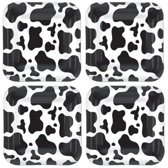 Koeien print bordjes - 16x stuks - 22x22 cm - papier - feest/verjaardag/themafeest