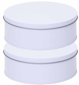 Koekblik opbergblik - 2x - wit - rond - D18 x H7 cm - Voorraadblikken - Snoeptrommel - koektrommel