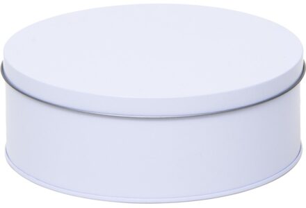Koekblik opbergblik - wit - rond - D18 x H7 cm - Voorraadblikken - Snoeptrommel - koektrommel