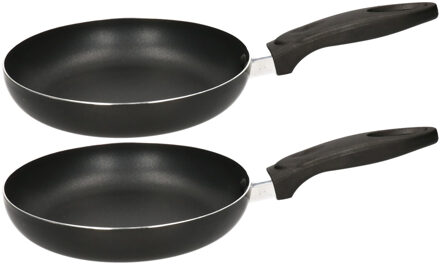 Koekenpan - 2x - zwart - D20 cm - aluminium - met dubbel antiaanbaklaag - pannen