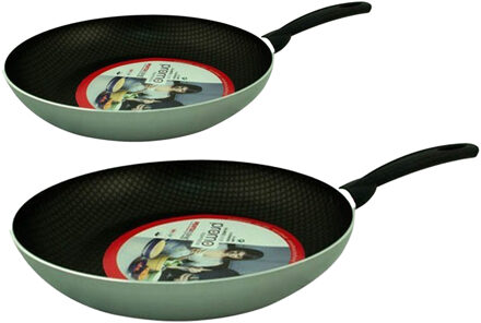Koekenpan/hapjespan - 2x stuks - zilver - dia 30/22 cm - anti-aanbaklaag - alle warmtebronnen