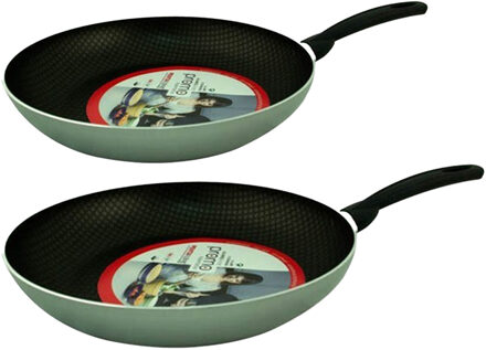 Koekenpan/hapjespan - 2x stuks - zilver - dia 30/26 cm - anti-aanbaklaag - alle warmtebronnen