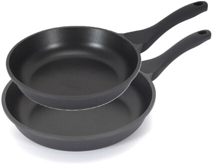 Koekenpan/hapjespan Cast Iron - 2x - Alle warmtebronnen - Zwart - 20 en 24 cm - gietijzer