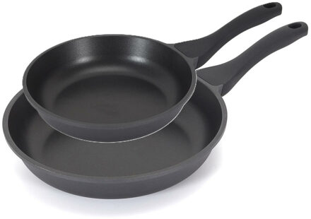 Koekenpan/hapjespan Cast Iron - 2x - Alle warmtebronnen - Zwart - 20 en 28 cm - gietijzer