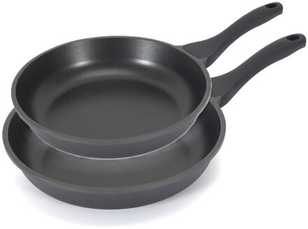 Koekenpan/hapjespan Cast Iron - 2x - Alle warmtebronnen - Zwart - 24 en 28 cm - gietijzer